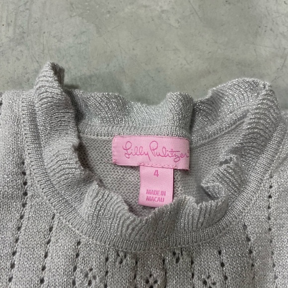 Lilly Pulitzer Short Sleeve Sweater Dress Gray Girls size 4 Silver Gray shimmer - Picture 3 of 5
